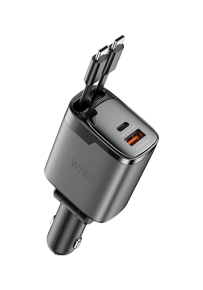 Wiwu Wi-cc034 Type-c + Usb-a Hızlı Şarj Özellikli Gan Teknolojili Kablolu Araç Şarj Aleti 111w Gri