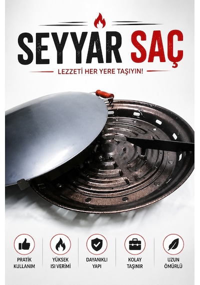 Gülsan Çift Fonksiyonlu Kavurma Sacı Gözleme Sacı 45 Cm Seyyar Sac Kırmızı