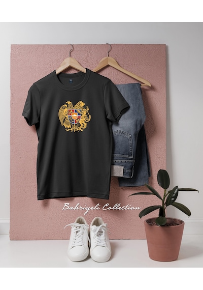 Oversize Ermenistan Logo Tasarımlı Unisex T-shirt Siyah