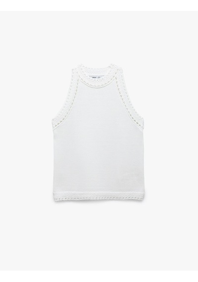 Koton Regular Fit Kolsuz Ajurlu Halter Yaka Kroşe Tişört Beyaz 5sak30033ht
