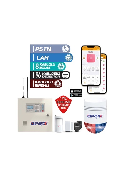 Opax-2545lan+bgr+09+akü Networklü Alarm Paneli &bgr-09 Kablosuz Sirenli Fullset