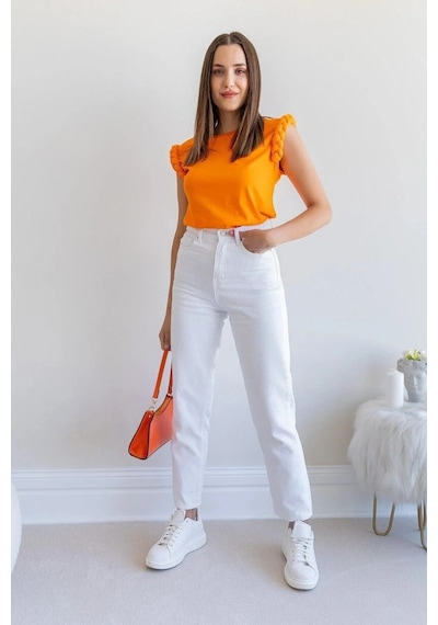 Woddi Mom Çnr Kadın Yüksek Bel Beyaz Jeans Likralı Esnek Kot Pantolon Yeni Hsn-2
