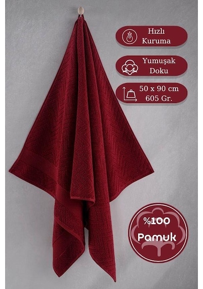 Pamuk Tekli Havlu Jakarlı Karna Premıum Zander - 50 X 90 Bordo