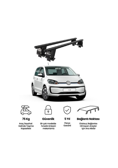 Royal Volkswagen E Up 2014 Ve Sonrası Uyumlu Siyah Kilitli Ara Atkı Port Bagaj Tavan Barı