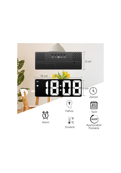 HyMark LED Ekran USB Güç Dijital Aynalı Masa Saati Sıcaklık Alarm Takvim/ADPT