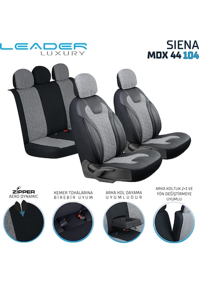 Toyota Auris I 2006-2012 Deri Detaylı Oto Koltuk Kılıfı Ön Arka Set Siyah Füme Siena Seri Şhn