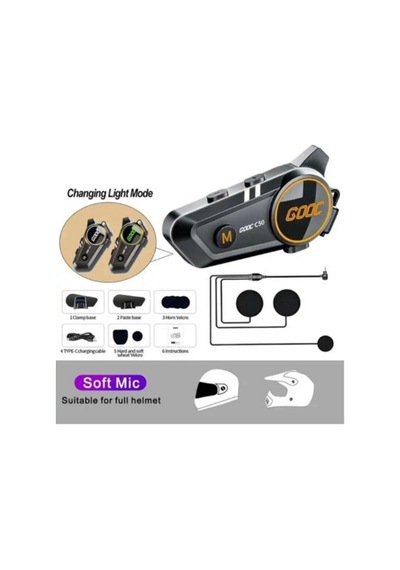 C50 Motosiklet Intercom Kask Kulaklık 1000 Mah Rgb Işıklı Bluetooth Kulaklık Ip67