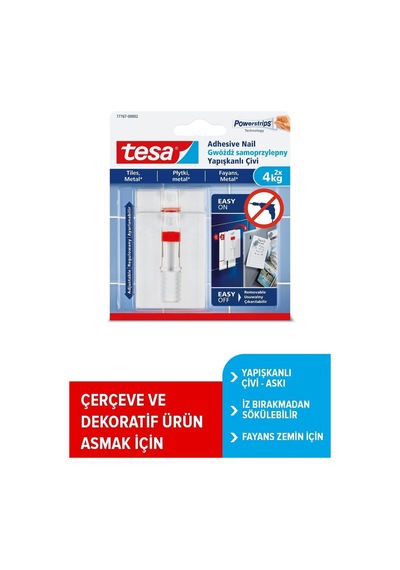 Yapışkanlı Askı - Çivi, İz Bırakmadan Sökülebilir, Fayans Ve Metal Yüzeyler İçin, 4kg X 2 Adet Diğer