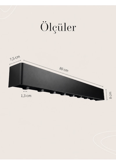 Berlin Portmanto Metal Duvar Askılığı Elbise Askılığı Vestiyer Askılık Gizli Kancalı Antre Hol Mont Çanta Havlu Askısı Beyaz 80 Cm Antrasit
