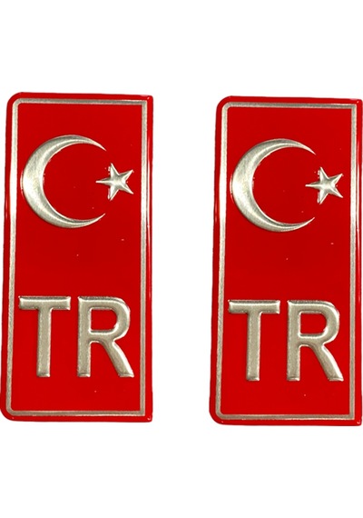 Tr Ayyıldız Kırmızı Plaka Etiketi Sticker- Varak Baskılı Kabartmalı Parlak Malzeme