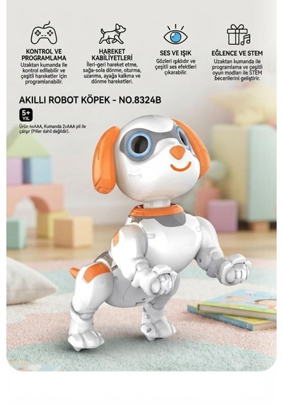 Programlanabilir Robot Köpek: Kumandalı 8 Fonksiyonlu Sesli Işıklı Hareketli Eğlence Arkadaşı
