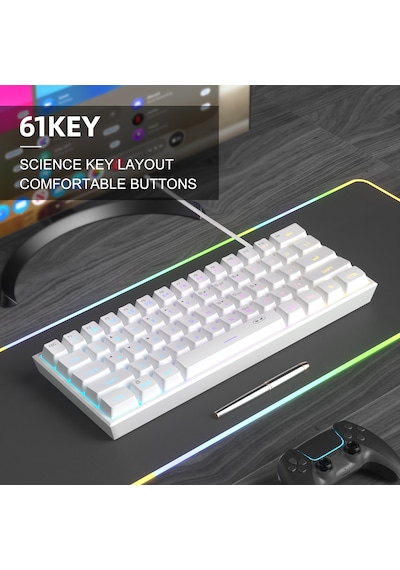 Magegee Ts91 61 Tuş Rgb Kablolu Beyaz Membran Türkçe Q Gaming Klavye