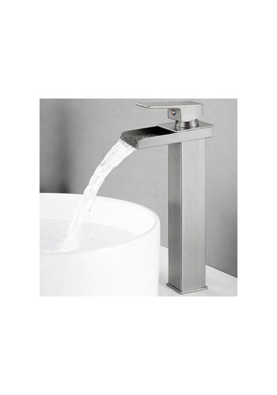 Rena Design Inox Çanak Lavabo Bataryasi Şelale Çikiş Yüksek Havza Model Uzun Çift Giriş Musluk Banyo Mat Gri