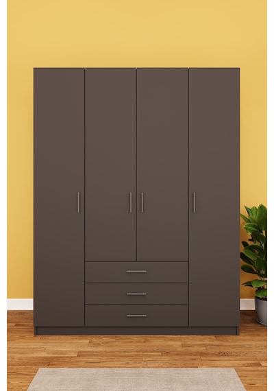 Asra Trend 4 Kapaklı Gardırop G-02 %100 MDF 3 Çekmeceli Fonksiyonel Elbise Dolabı Antrasit Asra Trend 4 Kapaklı Gardırop G-02 %100 MDF 3 Çekmeceli Fonksiyonel Elbise Dolabı Antrasit