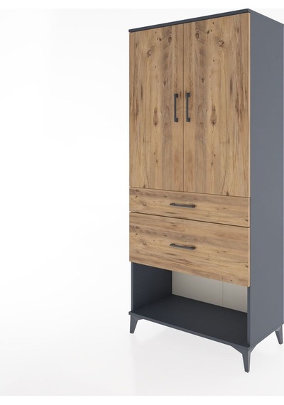 Hyperion Dolap Tek Raflı 2 Çekmeceli Tek Askılı 88x44x195 Antrasit-çam Antrasit