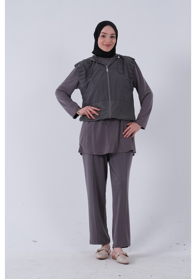 Feminist Gri İçi Tunikli Yelek Pantolon 3'lü Takım 4701618