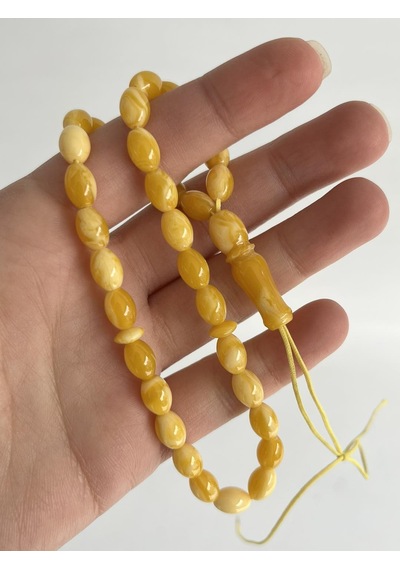 Oval Kesim Kokulu Toz Kehribar Tesbih 33lük 6mm A005