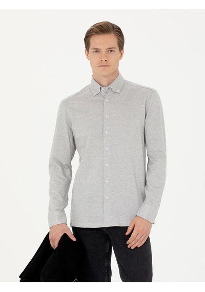 Cacharel Gri Slim Fit Uzun Kollu Gömlek