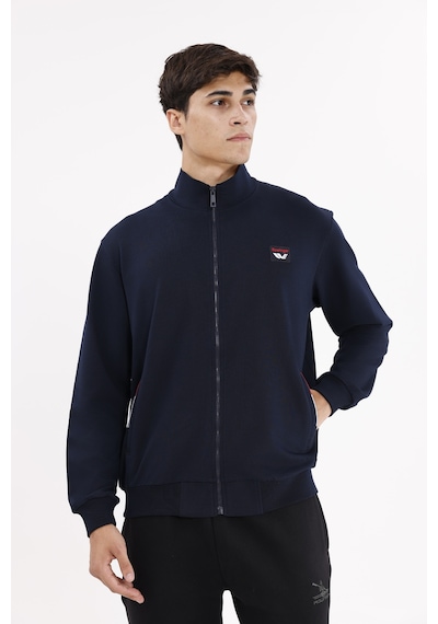 Rowinger Cepli Dik Yaka Tam Fermuarlı Göğüs Arma Detaylı Rahat Kalıp Mevsimlik Sweatshirt Navyblue