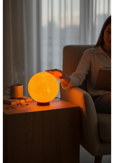 Ay Küre Masa Lambası 17.4 Cm Dekoratif Gece Lambası Gün Işığı Led Ampul Dahil