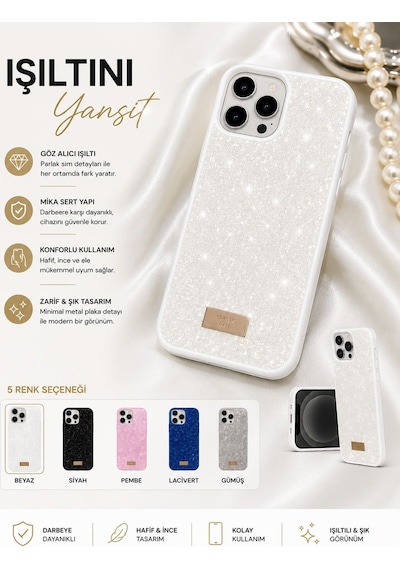 Oppo A74 Uyumlu Simli Parlak Mika Sert Telefon Kılıfı Beyaz
