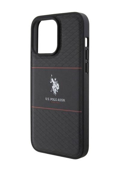 Apple Uyumlu iPhone 15 Pro Max Kılıf U.s. Polo Assn. Lisanslı Deri Şeritli Logo Dizayn Kapak Siyah