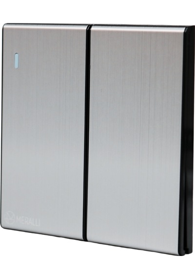 MERALLI INOX 2'li vavien anahtar, hakiki fırçalanmış paslanmaz çelik, çerçevesiz 86×86 Modüler  kasa dahil
