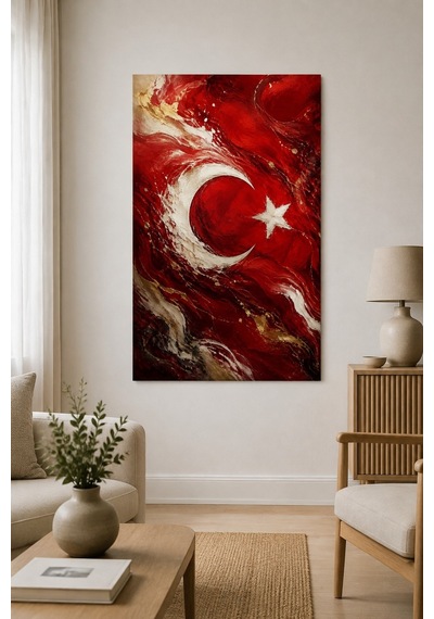 Türk Bayrağı Temalı Baskılı Cam Tablo Soyut Sanat Uv Baskı Duvar Dekoru