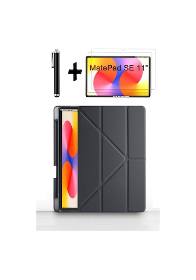 Huawei Matepad Se 11'' İnç 2024 Uyumlu Kalem Bölmeli Standlı Kılıf + Ekran Koruyucu + Kalem 3'lü Set Kılıf