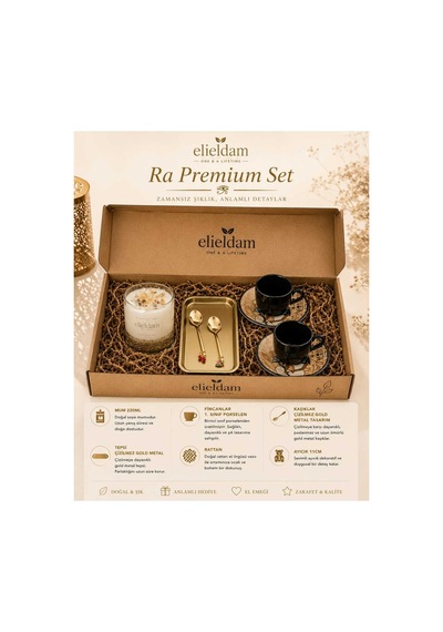 Doğum Günü, Özel Gün, Yeni İş, Yeni Ev Hediyesi Doğal Soya Mum, Mısır Temalı Porselen Fincan, Gold Tepsi Ve Rattan Vazo Seti