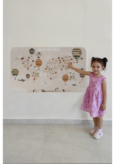 Eğitici Dünya Haritası Dünya Atlası Çocuk Ve Bebek Odası Duvar Sticker-85x130-3792 Çok Renkli