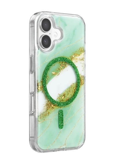 Magicool Onegif Apple iPhone Uyumlu 17 Lotus Simli Magsafe Kapak - Yeşil