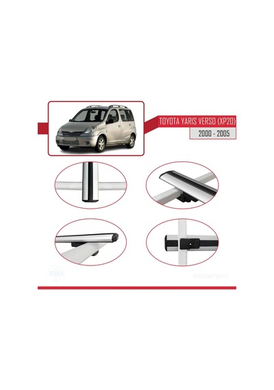Toyota Yaris Verso Xp20 2000-2005 Arası İle Uyumlu Basic Model Ara Atkı Tavan Barı Gri 3 Adet