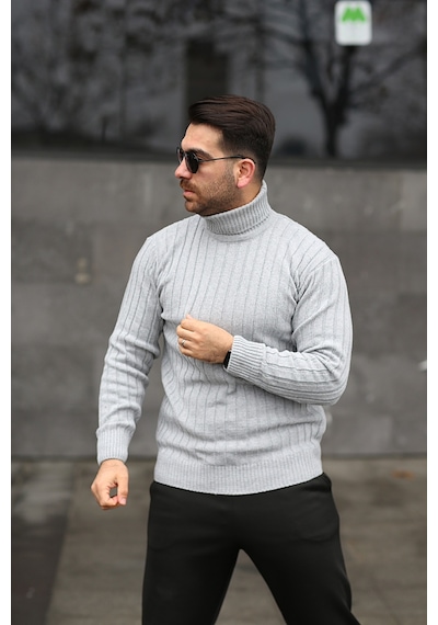 Martino Butik Unisex Balıkçı Yaka Gri Triko Kazak Gri