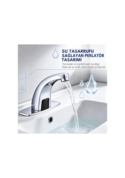 Rena Design Fotoselli Sensörlü Krom Lavabo Bataryasi Temassiz Otomatik Tasarruflu Modern Musluk Kuğu
