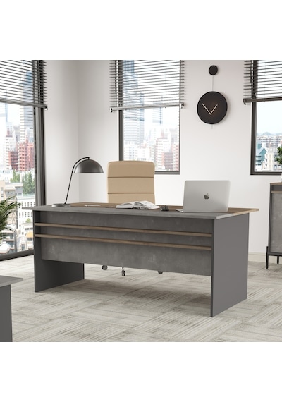 Robinhome Robin Home Berlin A Ofis Çalışma Masası 180Cm*90Cm Kahve-Beton-An Gri