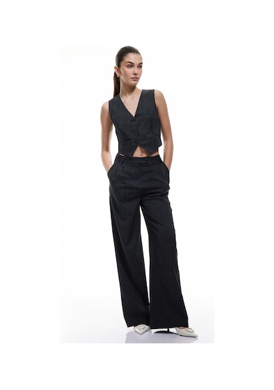 Koton Slim Fit V Yaka Kolsuz Düğmeli Takım Yeleği Lacivert Çizgili 5sak20015ew Lacivert Çizgili Lacivert
