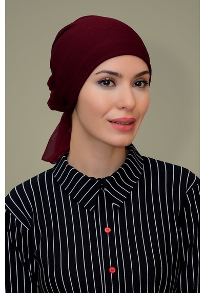 Hürrem Bone Bordo Pratik Hazır Geçmeli Tesettür Bone Petekli Güllü 1201_16 Bordo