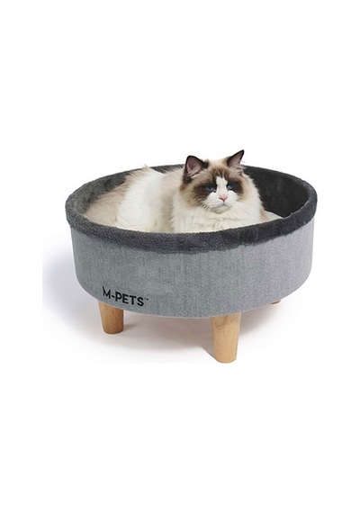 M-pets Round Elevated Ahşap Ayaklı Kedi Yatağı Gri 47x47x26 Cm 244-54029.01
