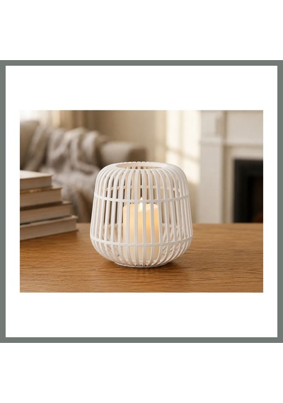 Bezos 3d Baskı Modern Kafes Tasarımlı Dekoratif Mumluk - Tealight Mumluk, Masaüstü Ev Ve Ofis Dekoru-beyaz Mmbz