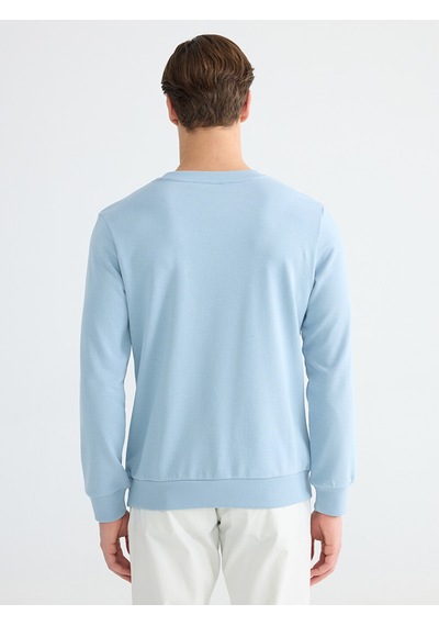 Lcwaıkıkı Classic Mavi Bisiklet Yaka Baskılı Erkek Sweatshirt