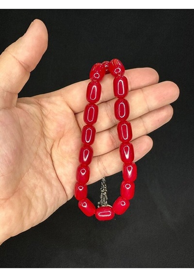 Efe Maskot Tesbih Çubuk Kehribar Renkli Kırmızı Renk 16mmx11mm T-577