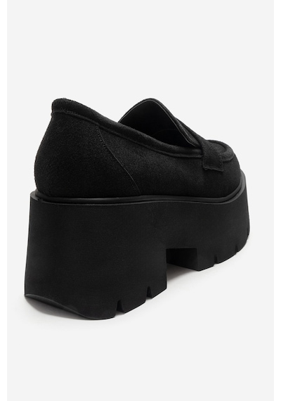 Luvishoes Santıa Siyah Süet Kadın Kalın Tabanlı Loafer Ayakkabı Siyah