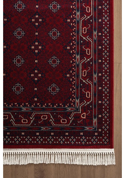 Cotto Home Fesane Fn006j Bordo Renk Pamuk Taban Afgan Desenli Salon Oturma Odası Halısı
