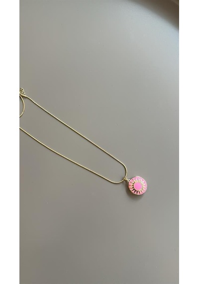 Mineli Kapaklı Kolye - Pembe Açık Pembe