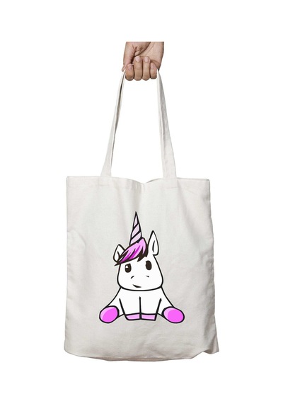 Art Hediye Unicorn Üzgün İki Tarafı Kalıcı Baskılı Yıkanabilir Çanta Çok Renkli
