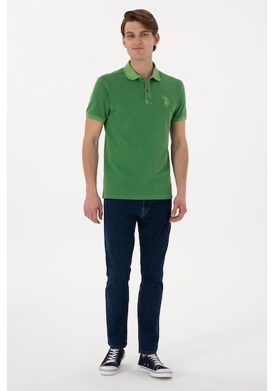 U.S. Polo Assn. Erkek Slim Fit Polo Yaka Yeşil Yıkamalı Basic Tişört 50305995-VR054