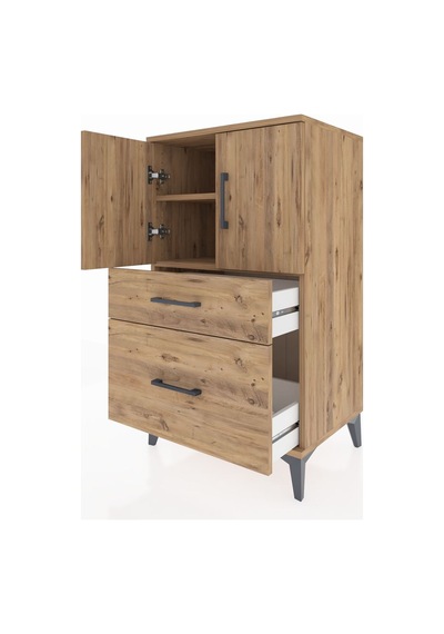 Hyperion Komodin 2 Raflı 2 Çekmeceli 2 Kapaklı 60x44x106 Çam-çam Çam