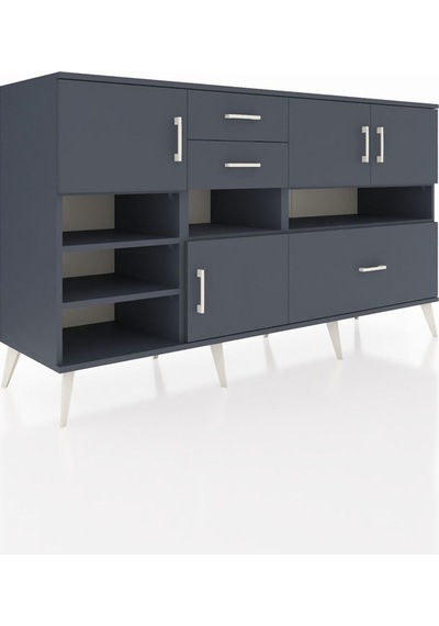Kronos Konsol 7 Raflı 3 Çekmeceli 4 Kapaklı 176x59x99 Antrasit-an Antrasit-antrasit