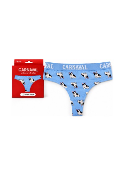 Carnaval Socks French Bulldog Köpek Desenli Kadın Brazilian Külot Pamuklu Likralı Açık Mavi Çok Renkli
